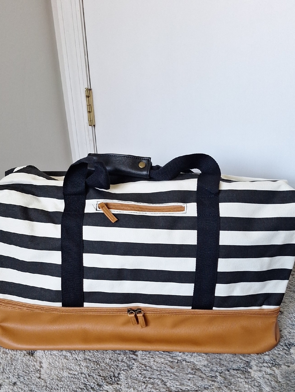 Dsw Stripped Canvas and Vinyl Duffle Bag NWT